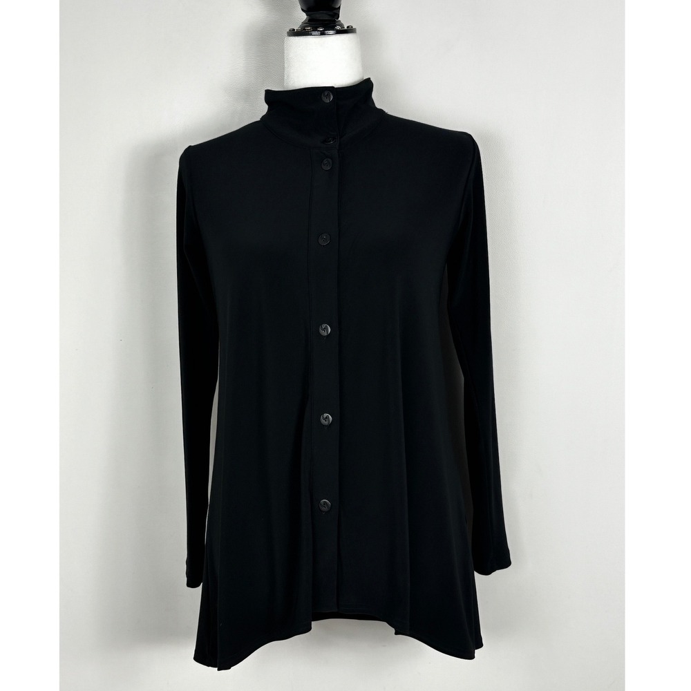 Sympli Canada Black Long Sleeve Button Down Collared Tunic Top Size 4 Blouse